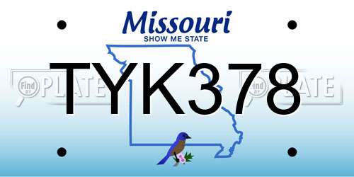 TYK378 Missouri License Plate