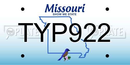 TYP922 Missouri License Plate