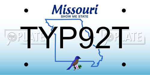 TYP92T Missouri License Plate