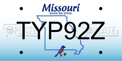TYP92Z Missouri License Plate