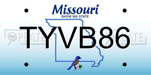 TYVB86 Missouri License Plate