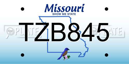 TZB845 Missouri License Plate