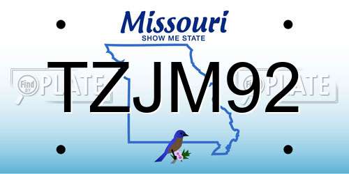 TZJM92 Missouri License Plate
