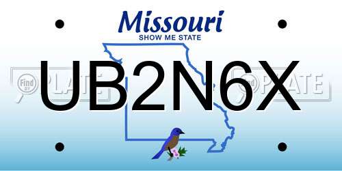 UB2N6X Missouri License Plate