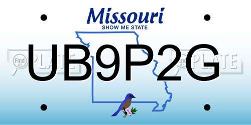 UB9P2G Missouri License Plate