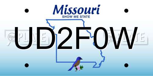 UD2F0W Missouri License Plate