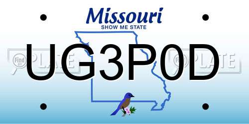 UG3P0D Missouri License Plate