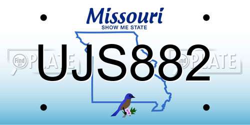 UJS882 Missouri License Plate