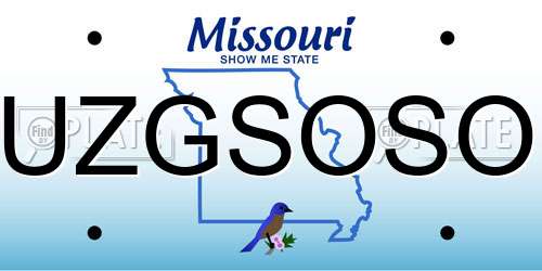UZGSOSO Missouri License Plate