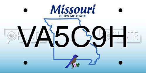 VA5C9H Missouri License Plate
