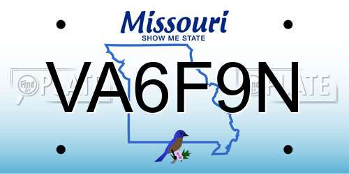 VA6F9N Missouri License Plate