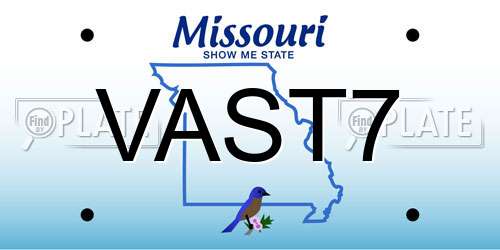 VAST7 Missouri License Plate