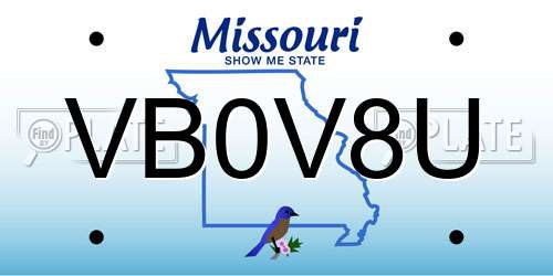 VB0V8U Missouri License Plate