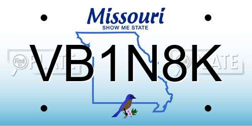 VB1N8K Missouri License Plate