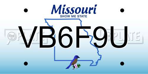 VB6F9U Missouri License Plate