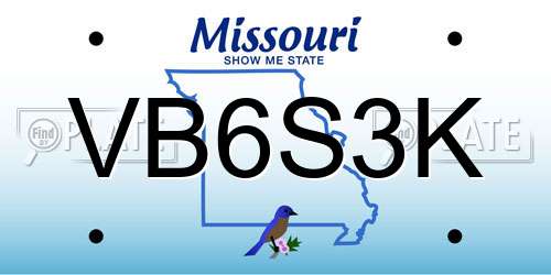 VB6S3K Missouri License Plate