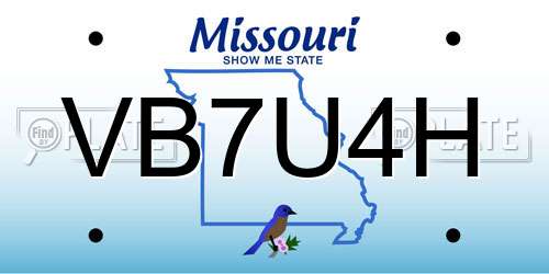 VB7U4H Missouri License Plate
