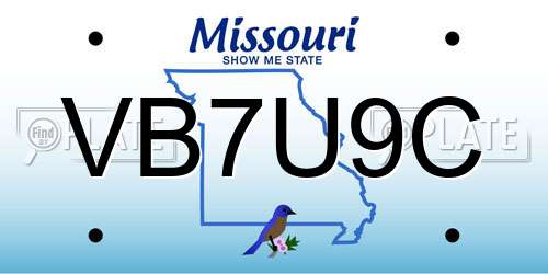 VB7U9C Missouri License Plate