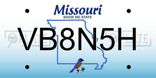 VB8N5H Missouri License Plate