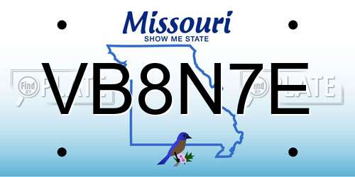 VB8N7E Missouri License Plate