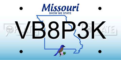 VB8P3K Missouri License Plate
