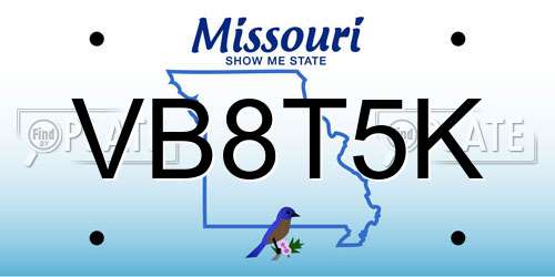 VB8T5K Missouri License Plate