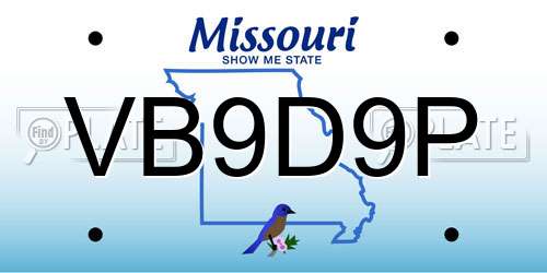 VB9D9P Missouri License Plate