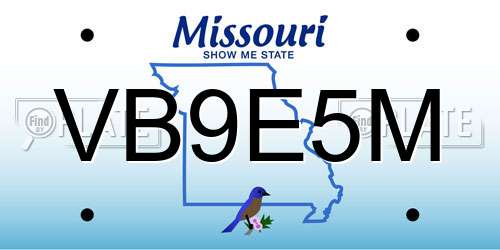 VB9E5M Missouri License Plate