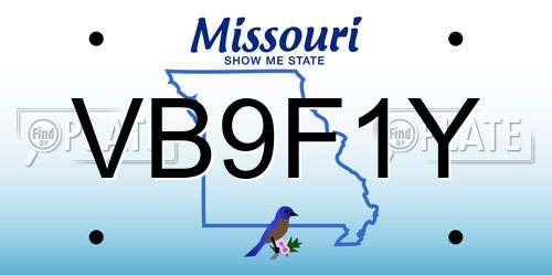 VB9F1Y Missouri License Plate