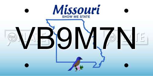 VB9M7N Missouri License Plate