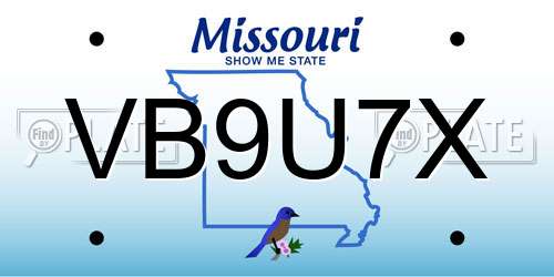 VB9U7X Missouri License Plate