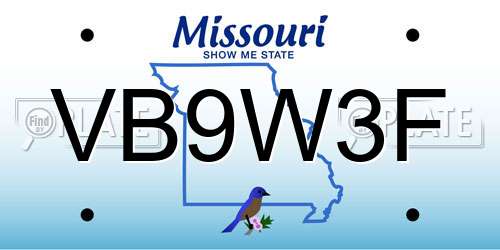 VB9W3F Missouri License Plate