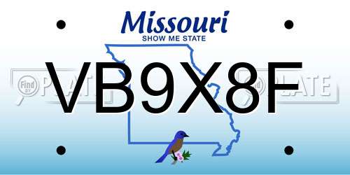 VB9X8F Missouri License Plate