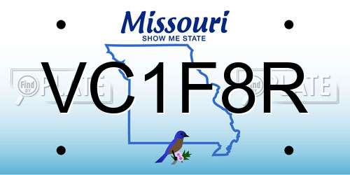 VC1F8R Missouri License Plate