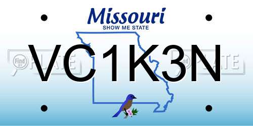 VC1K3N Missouri License Plate