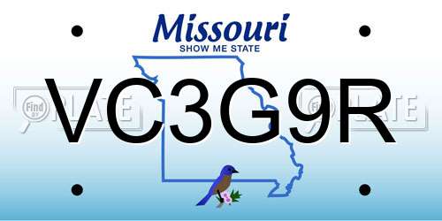 VC3G9R Missouri License Plate