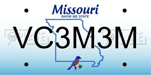 VC3M3M Missouri License Plate