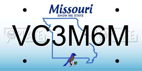 VC3M6M Missouri License Plate