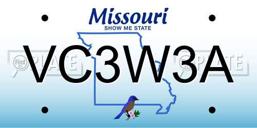 VC3W3A Missouri License Plate