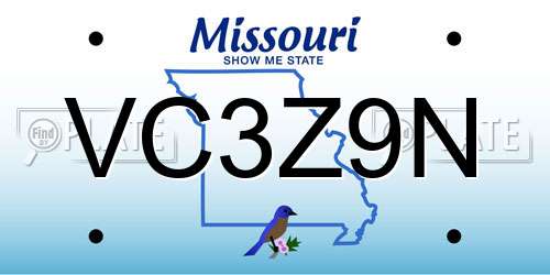 VC3Z9N Missouri License Plate