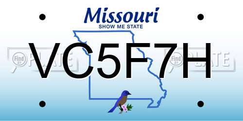 VC5F7H Missouri License Plate