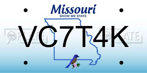 VC7T4K Missouri License Plate