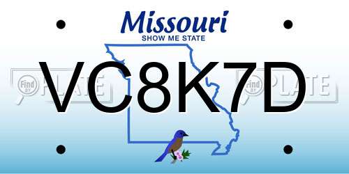 VC8K7D Missouri License Plate