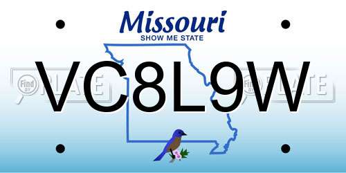 VC8L9W Missouri License Plate