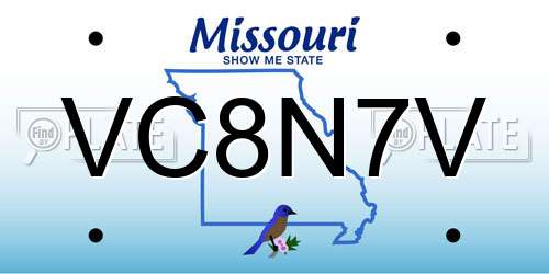 VC8N7V Missouri License Plate