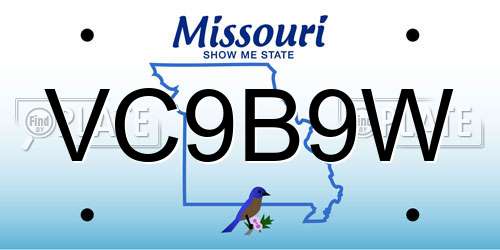 VC9B9W Missouri License Plate
