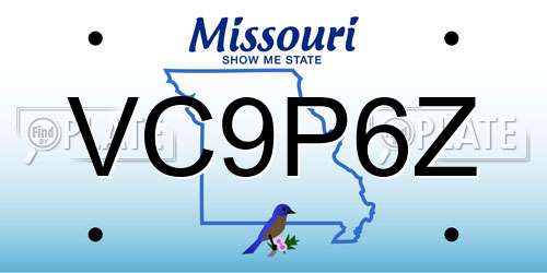 VC9P6Z Missouri License Plate