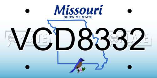 VCD8332 Missouri License Plate