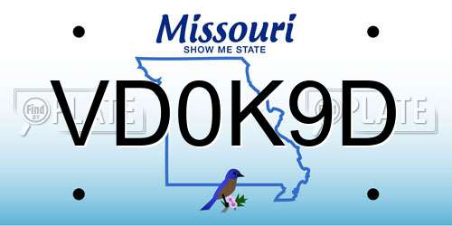 VD0K9D Missouri License Plate