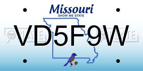 VD5F9W Missouri License Plate